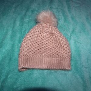 Chic Pink Knit Beanie with Pom Pom